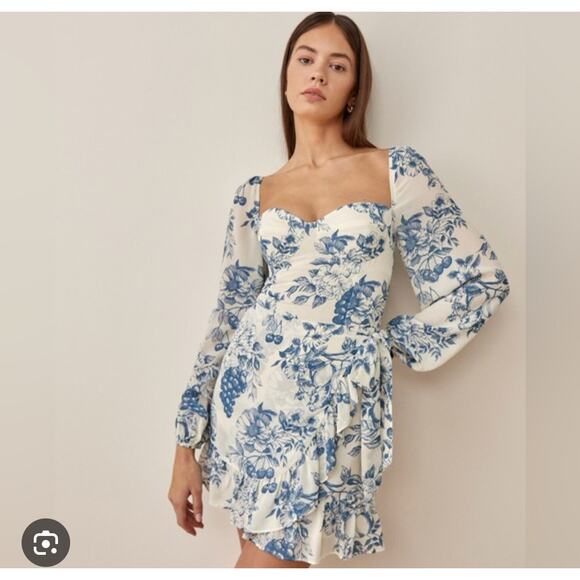 REFORMATION‎ Cammi Floral Crepe Mini Dress In Corsica size 8 NEW $270 - Picture 1 of 7